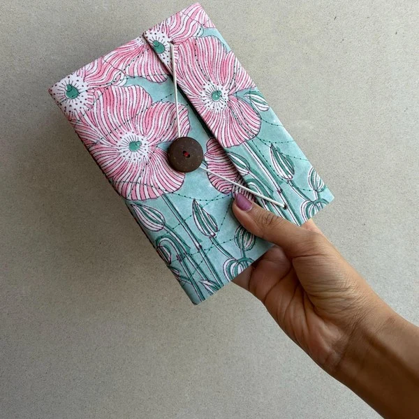 Powder Blossom, Light blue with pink floral